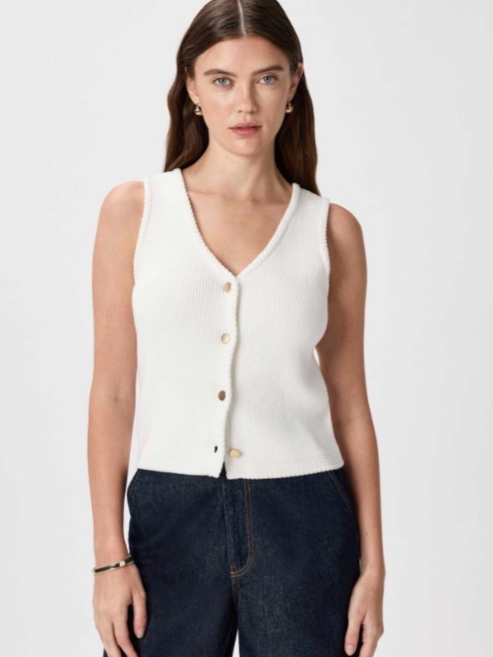QUINCE ivory vneck sweater vest organic cotton small
